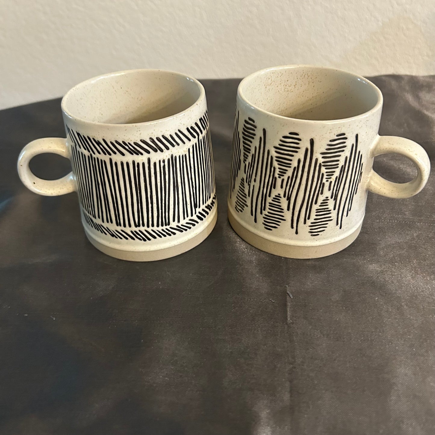 Mugs Black and Cream With Geometric Design by Bloomingville set of 2