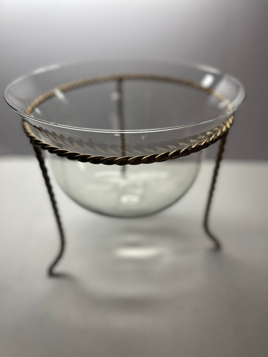 Glass potpourri/fruit bowl w/ Gold Braided Metal Stand