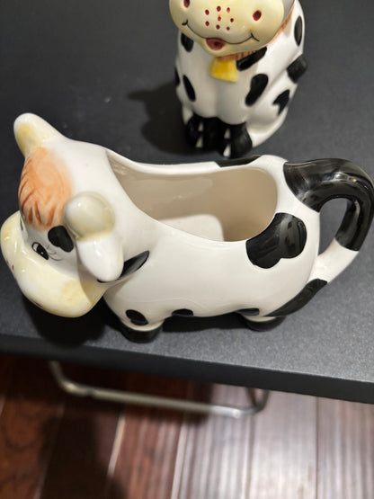 Ceramic cow creamer and covered sugar bowl set farmhouse, kitchen, decor