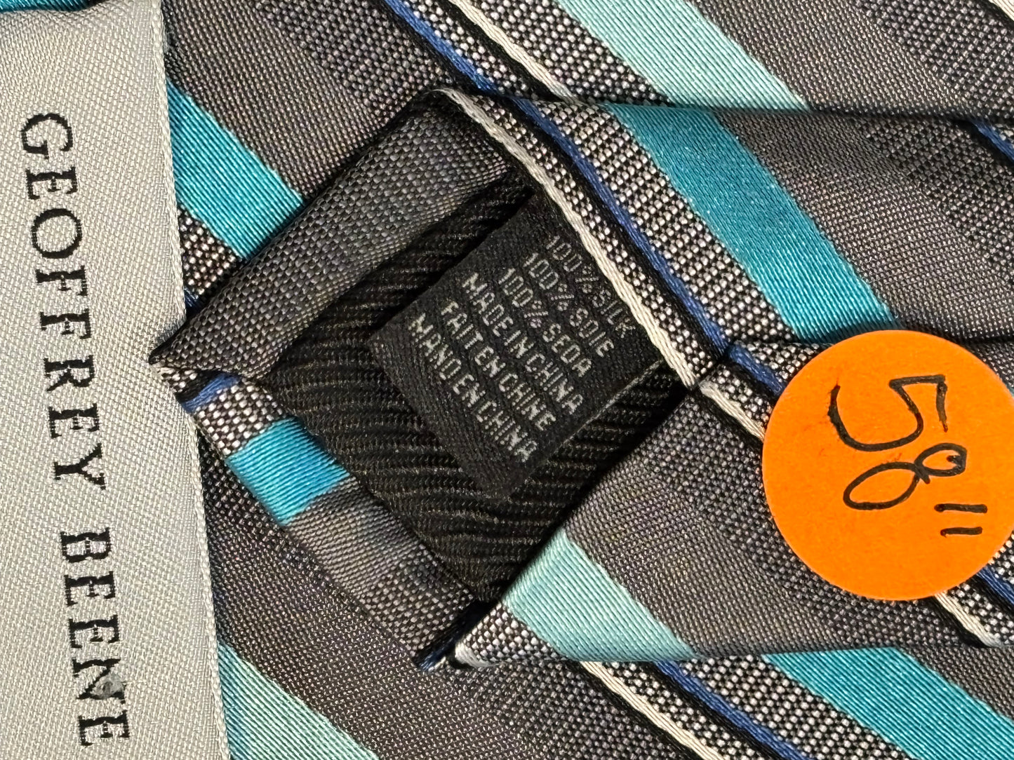 Geoffrey Beene Gray & Turquoise Blue Striped Tie 58” 100% Silk