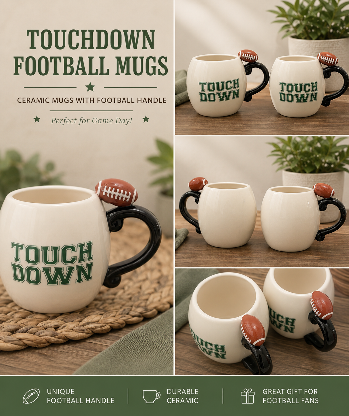 Football Themed Mugs “Touch Down “