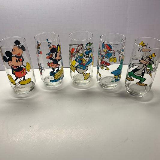 Vintage Disney Characters Micky and Friends Glasses 12oz (Set of 5)