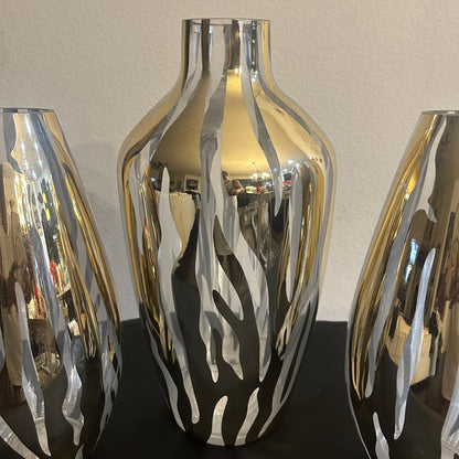 Clear glass and gold metallic zebra design vases set of 3