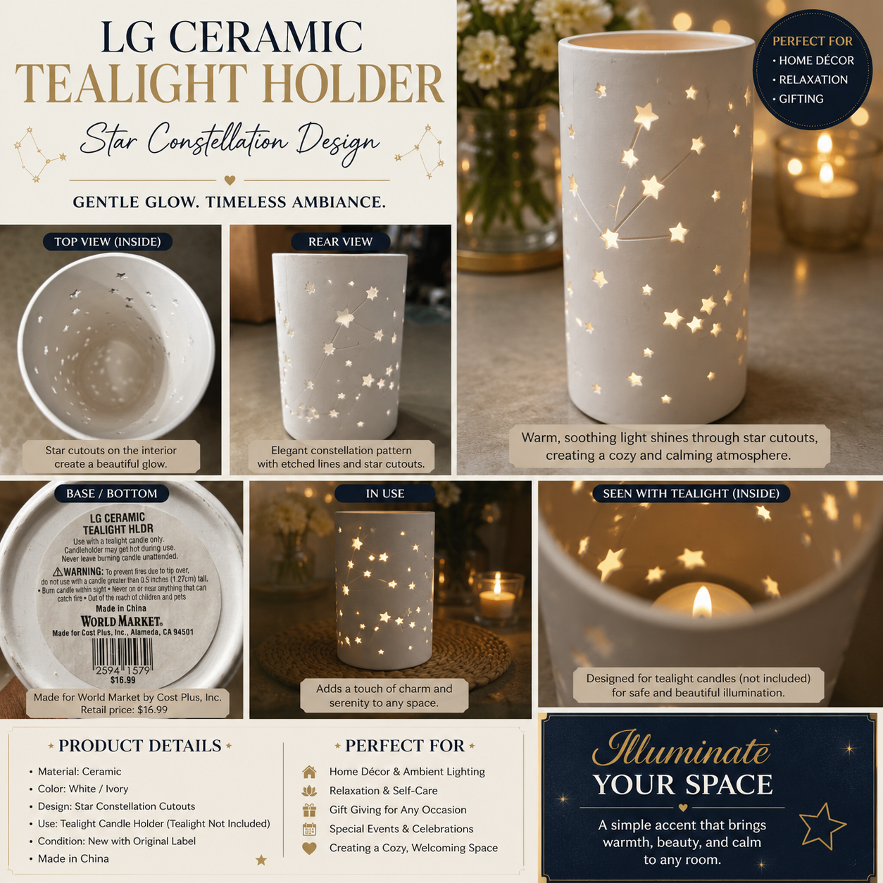 Star design tea light holder