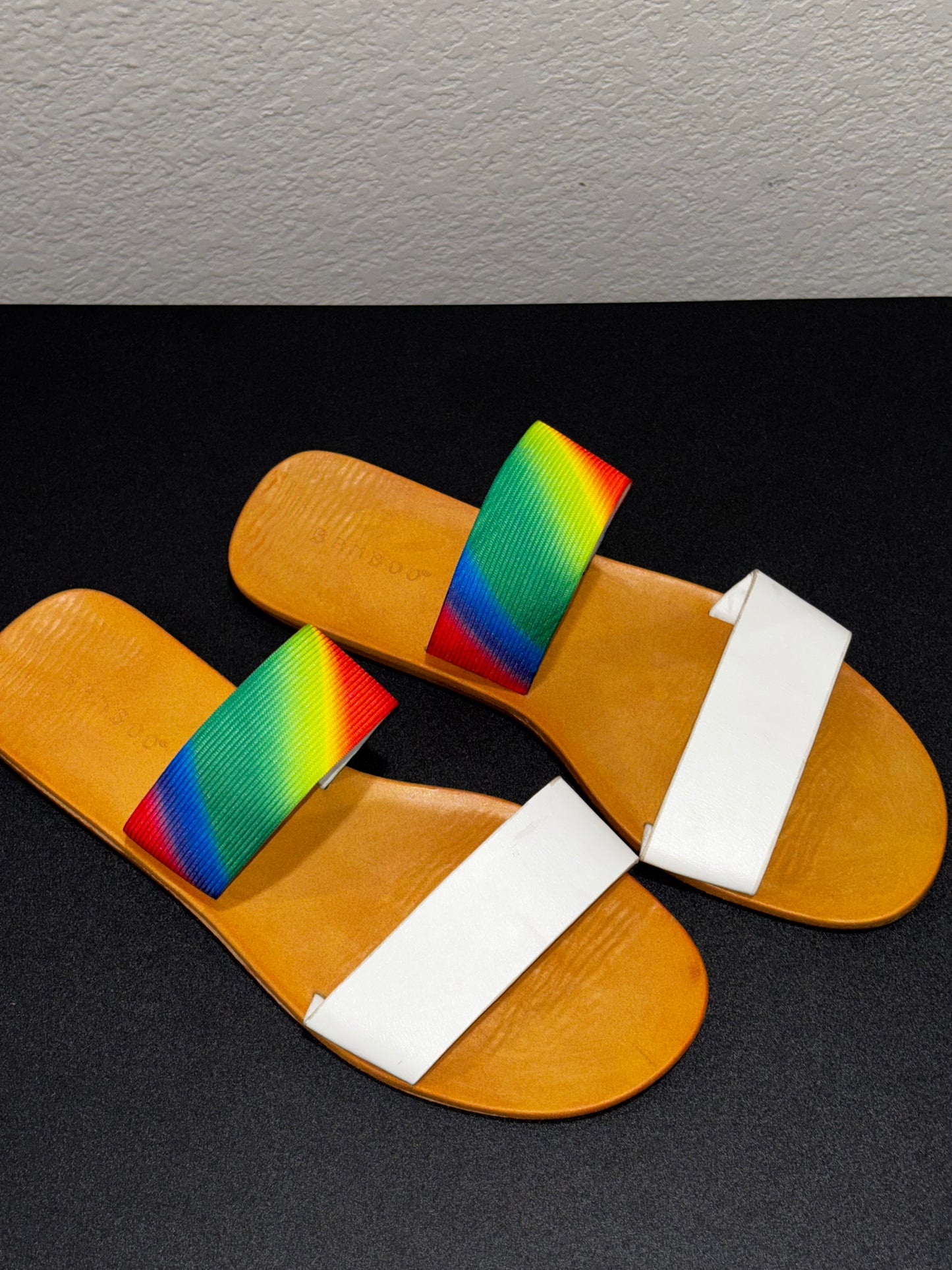 White and Rainbow Striped Sandals Women’s size 7.5