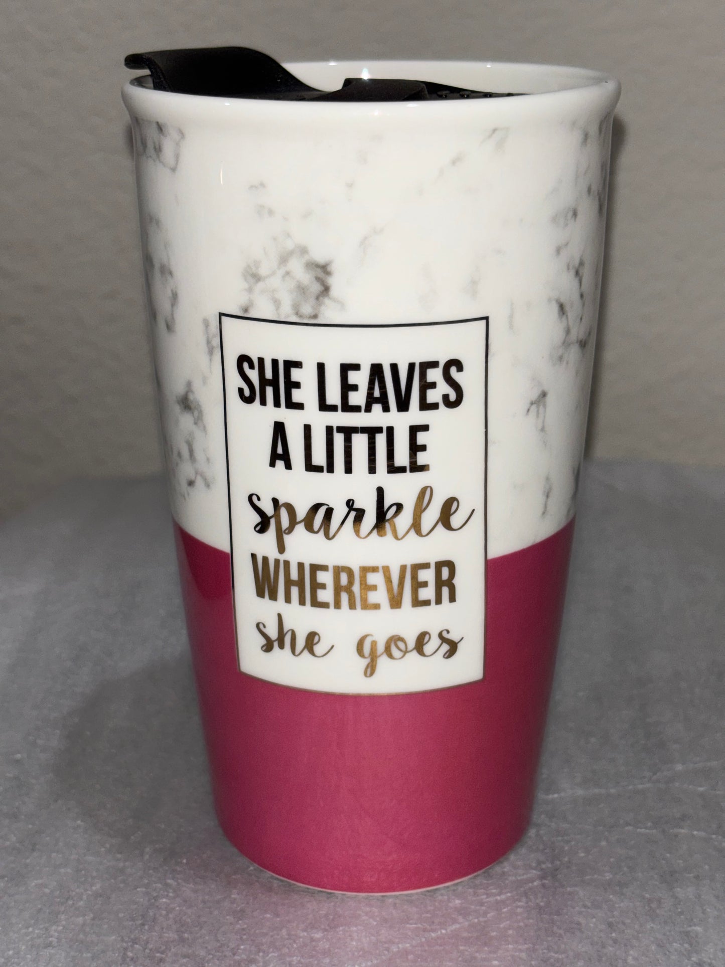 Pink and White Ceramic Cup with lid size 16oz