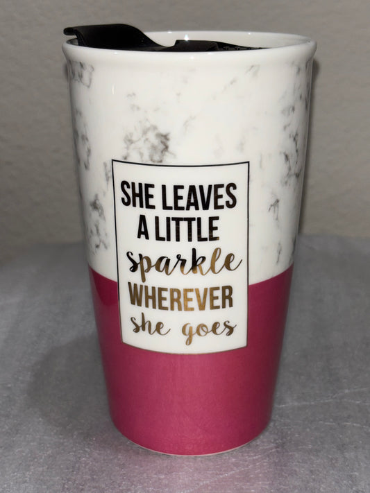 Pink and White Ceramic Cup with lid size 16oz
