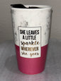 Pink and White Ceramic Cup with lid size 16oz