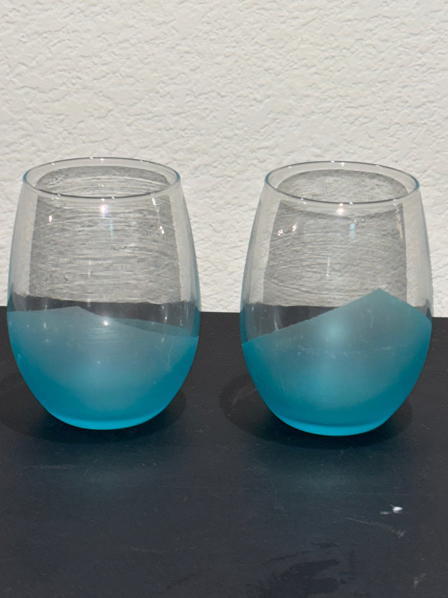 Aqua Blue Stemless Wine Glasses set of 2