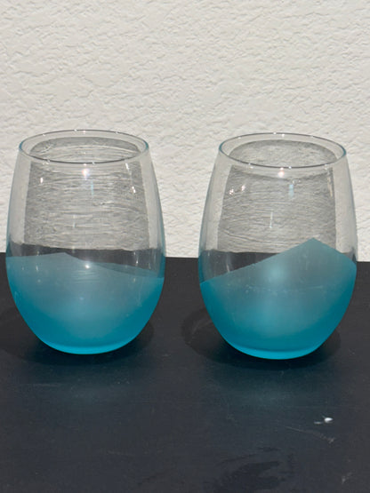 Aqua Blue Stemless Wine Glasses set of 2