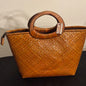 Rattan Woven Tote with Wood Handle NWT 10H x15W