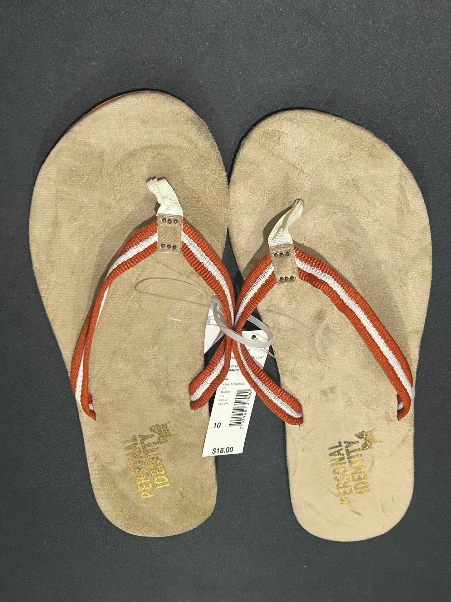 Personal Identity Women’s Orange Striped Flip Flops size 10