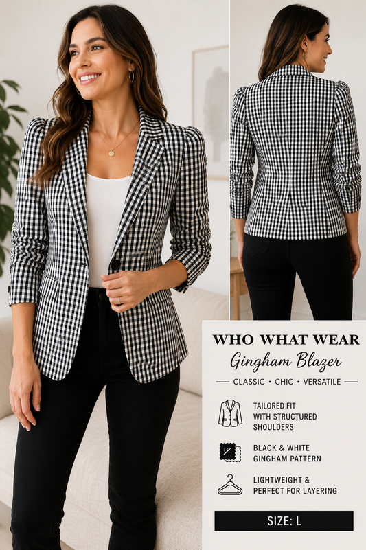 Black and White Gingham Blazer by Who What Wear