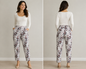 White ankle pull on pants floral pattern with pockets women’s large