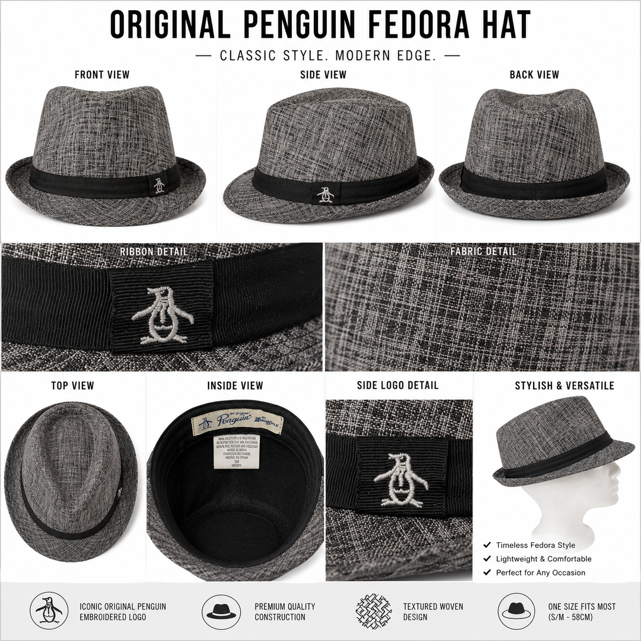 Original Penguin Gray Fedora style hat