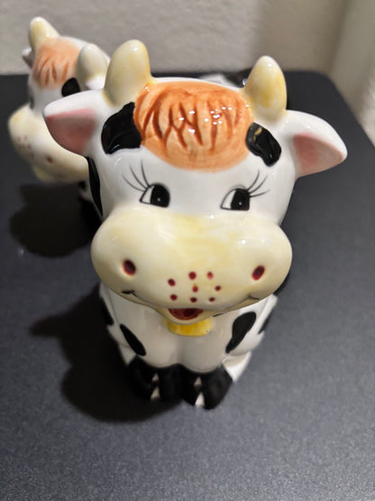 Ceramic cow creamer and covered sugar bowl set farmhouse, kitchen, decor