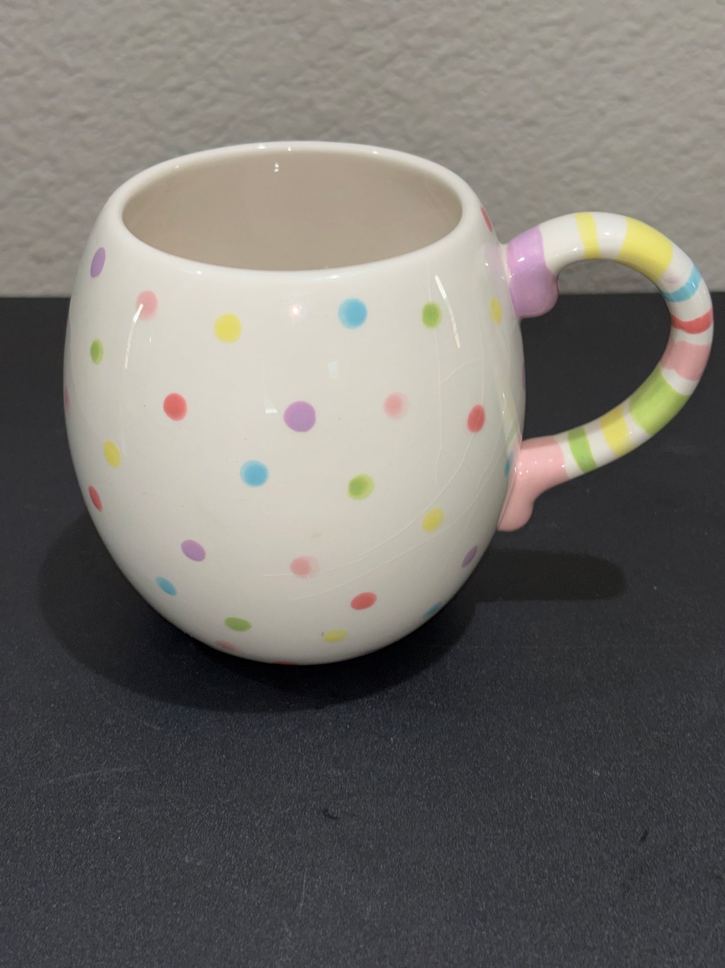 Polkadot with stripe handle pastel color mug ￼