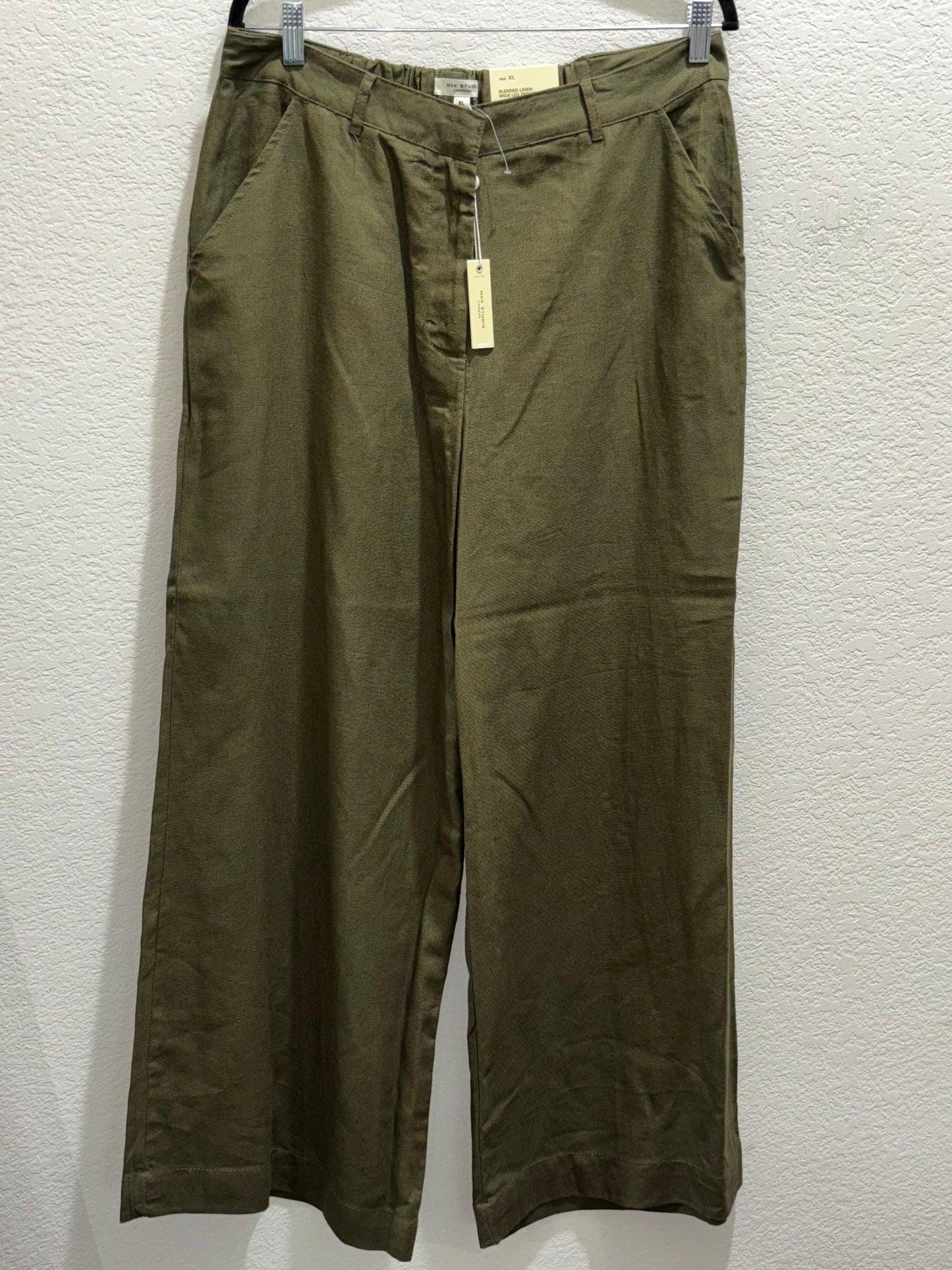Max Studio London Women’s Olive Green Wide Leg Blended Linen Trouser Pants size XL