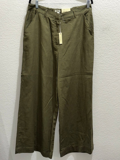 Max Studio London Women’s Olive Green Wide Leg Blended Linen Trouser Pants size XL
