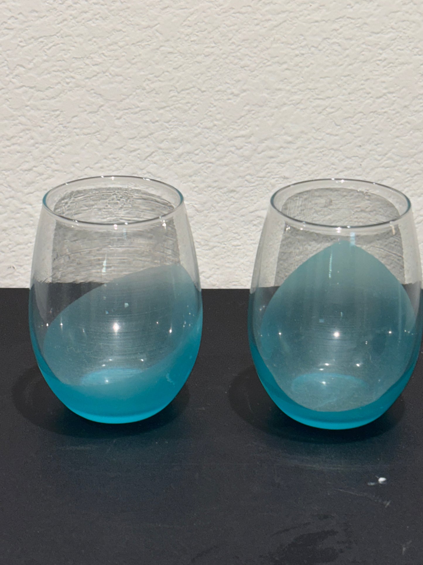 Aqua Blue Stemless Wine Glasses set of 2