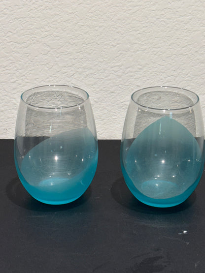 Aqua Blue Stemless Wine Glasses set of 2