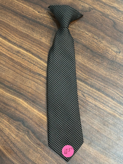 Boys Black w/ Small White Dots Clip On Tie 10.5” 100% Polyester