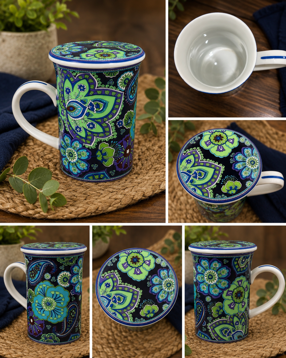 Vera Bradley Paisley Floral Design Ceramic Tea Cup/Mug with Lid