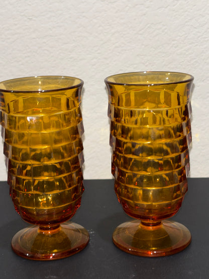 Anchor Hocking Vintage Amber Honeycomb Goblets set of 2