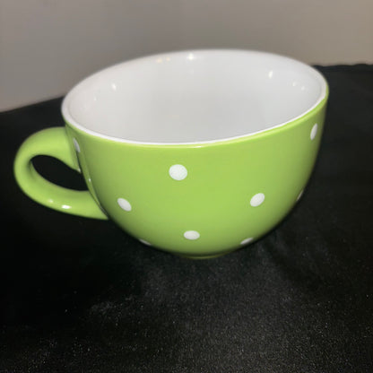 Polkadot ceramic coffee mugs Red blue, yellow, green large size set of 4