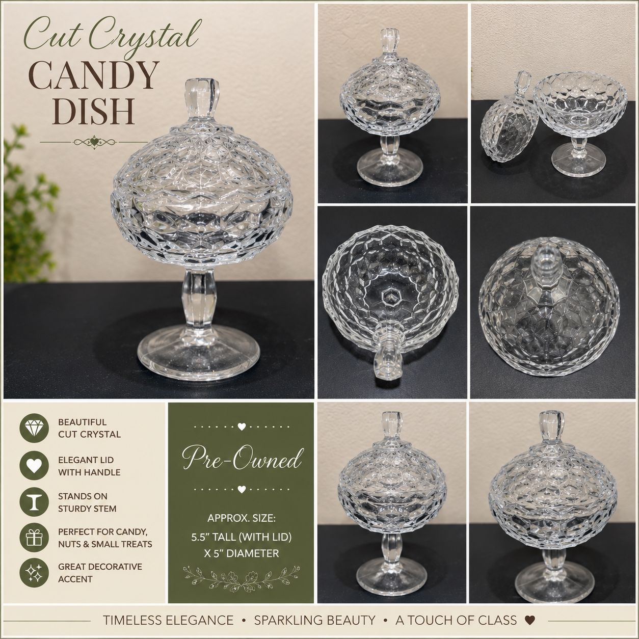 Crystal Pedestal Candy and Trinket Dish