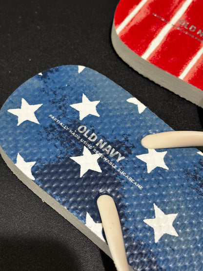 Old Navy Blue Red Stars and Stripes Women’s Flip Flops size 8