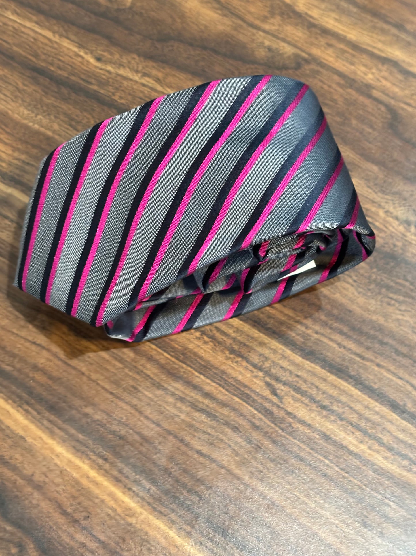 Calvin Klein Extreme Slim Pink, Black, Gray Striped Tie 57” 100% Silk