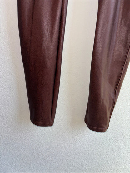 Spanx faux leather brown leggings size medium women’s