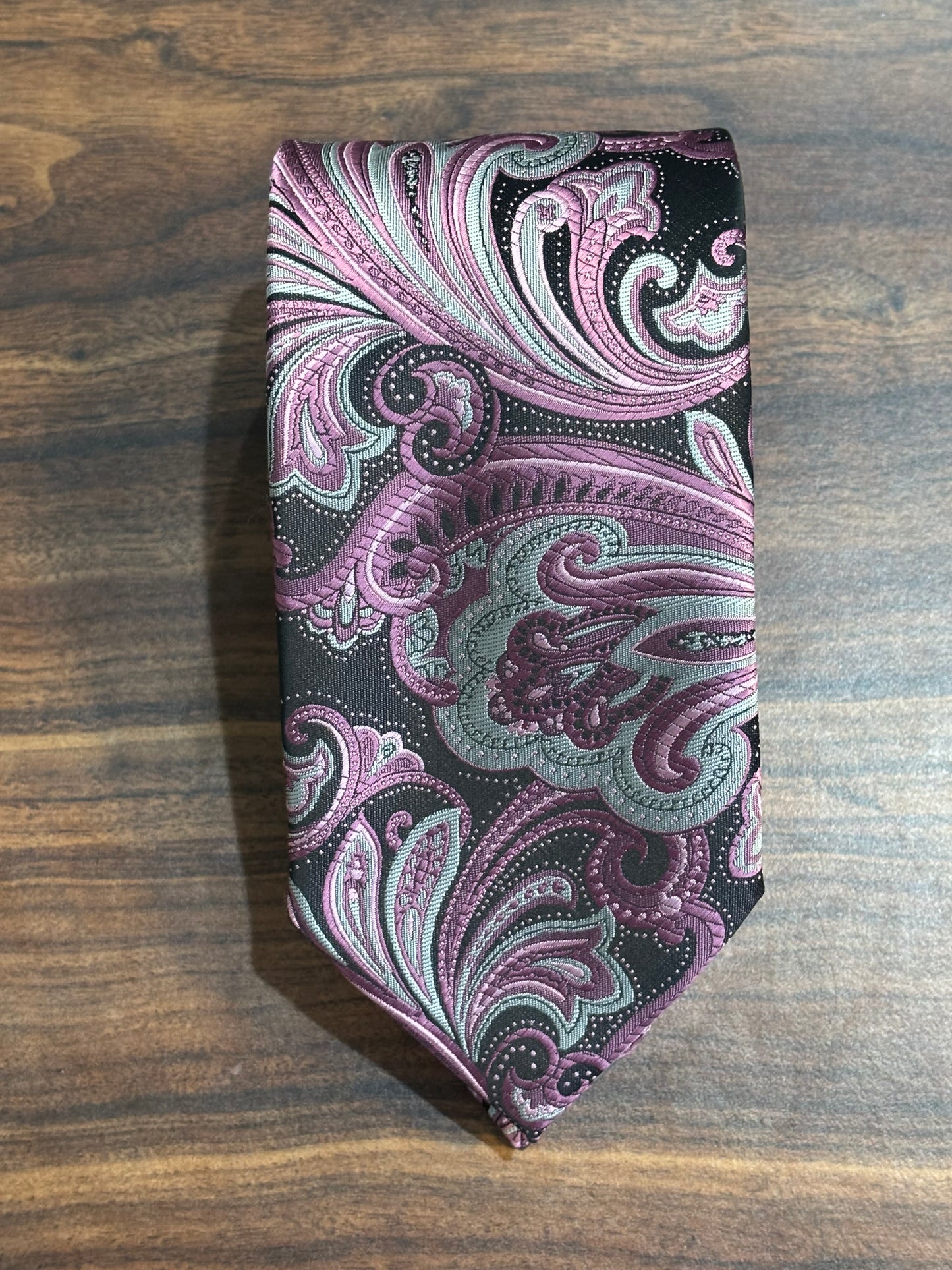 Stanford Essentials 57” 100% Polyester Black  Lavender Blue Pink Tie