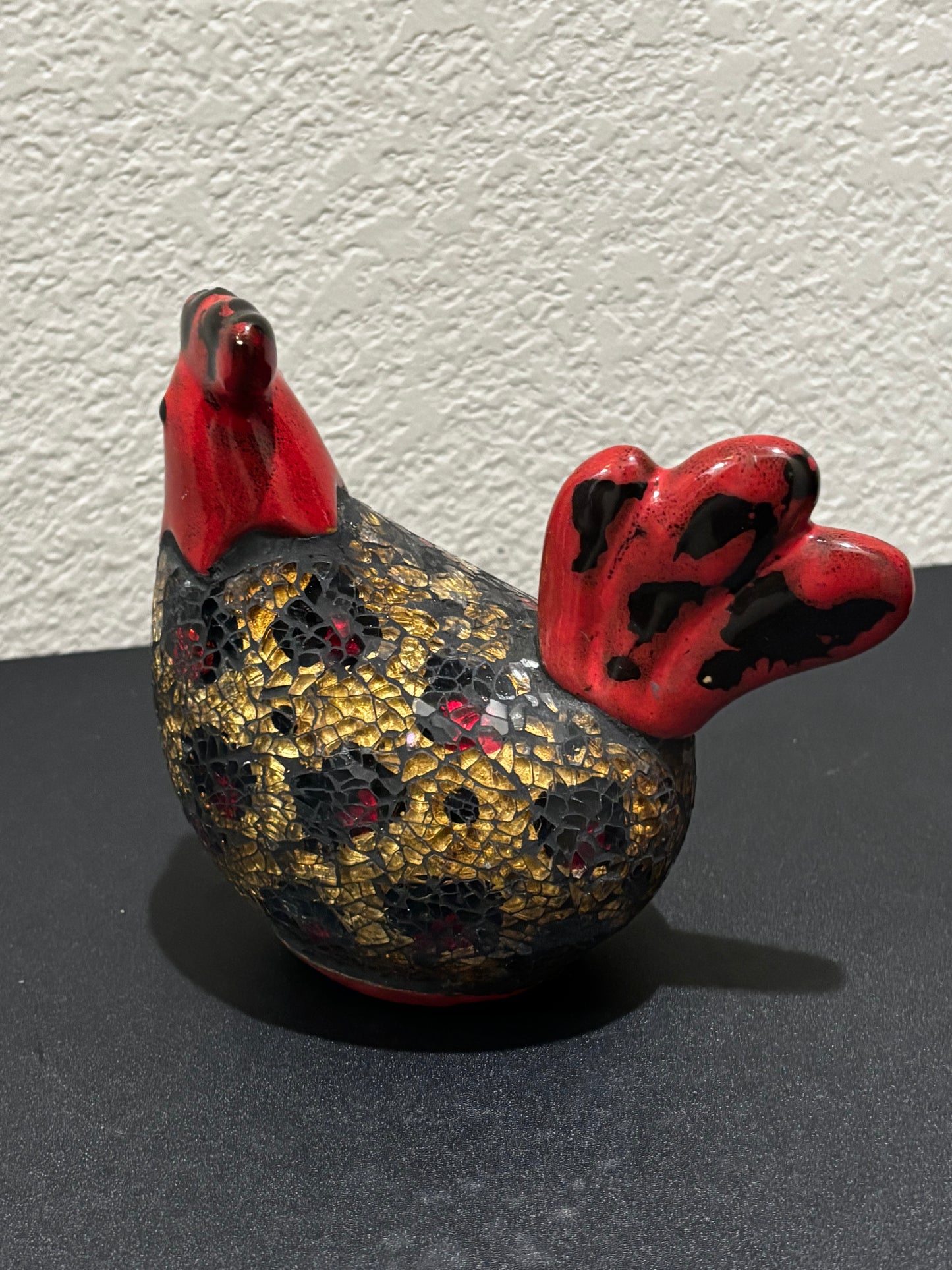 Red Gold Black Ceramic Rooster. 6in Tall
