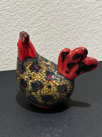 Red Gold Black Ceramic Rooster. 6in Tall