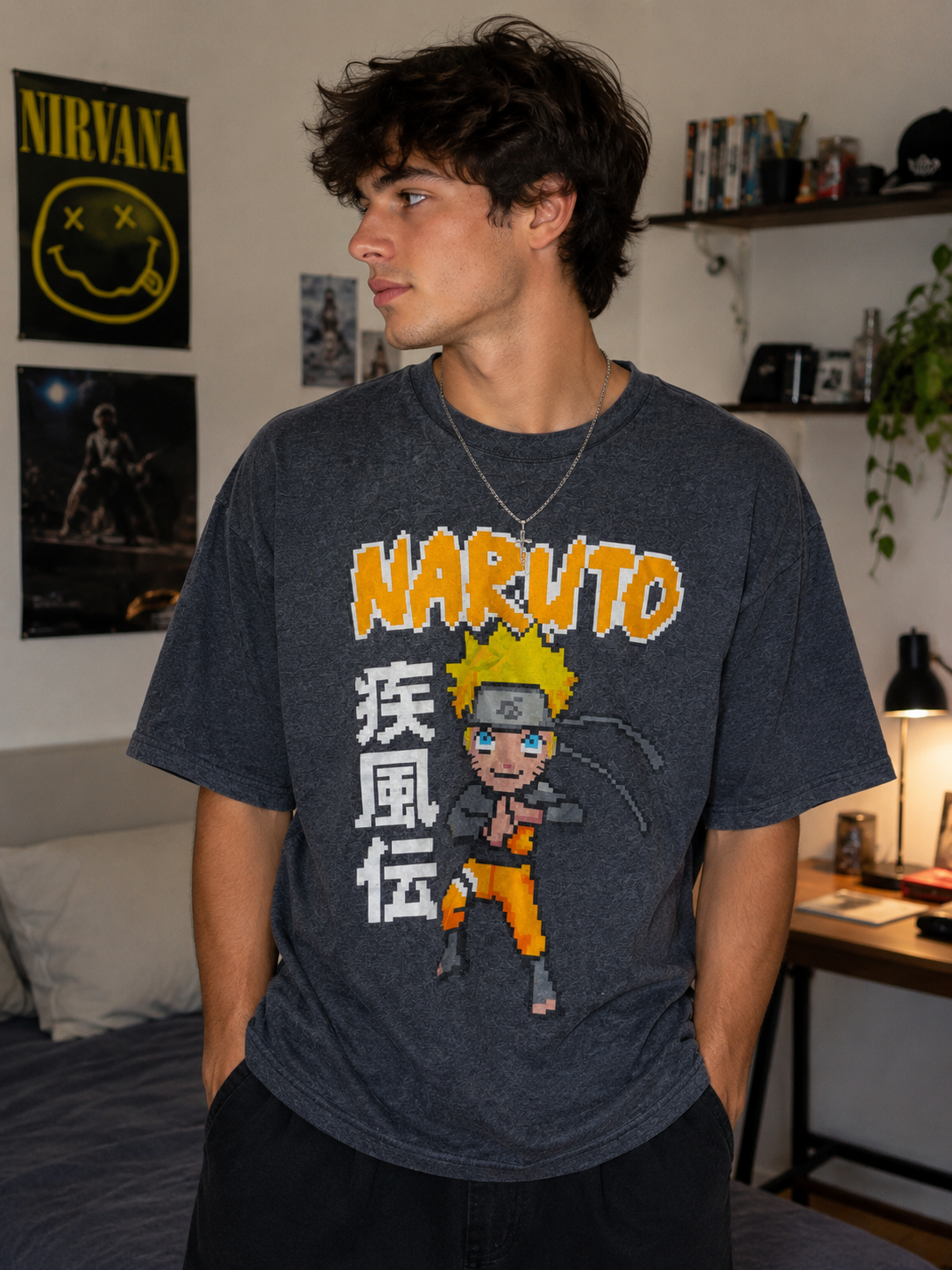 Anime Naruto Gray T-Shirt Size Large
