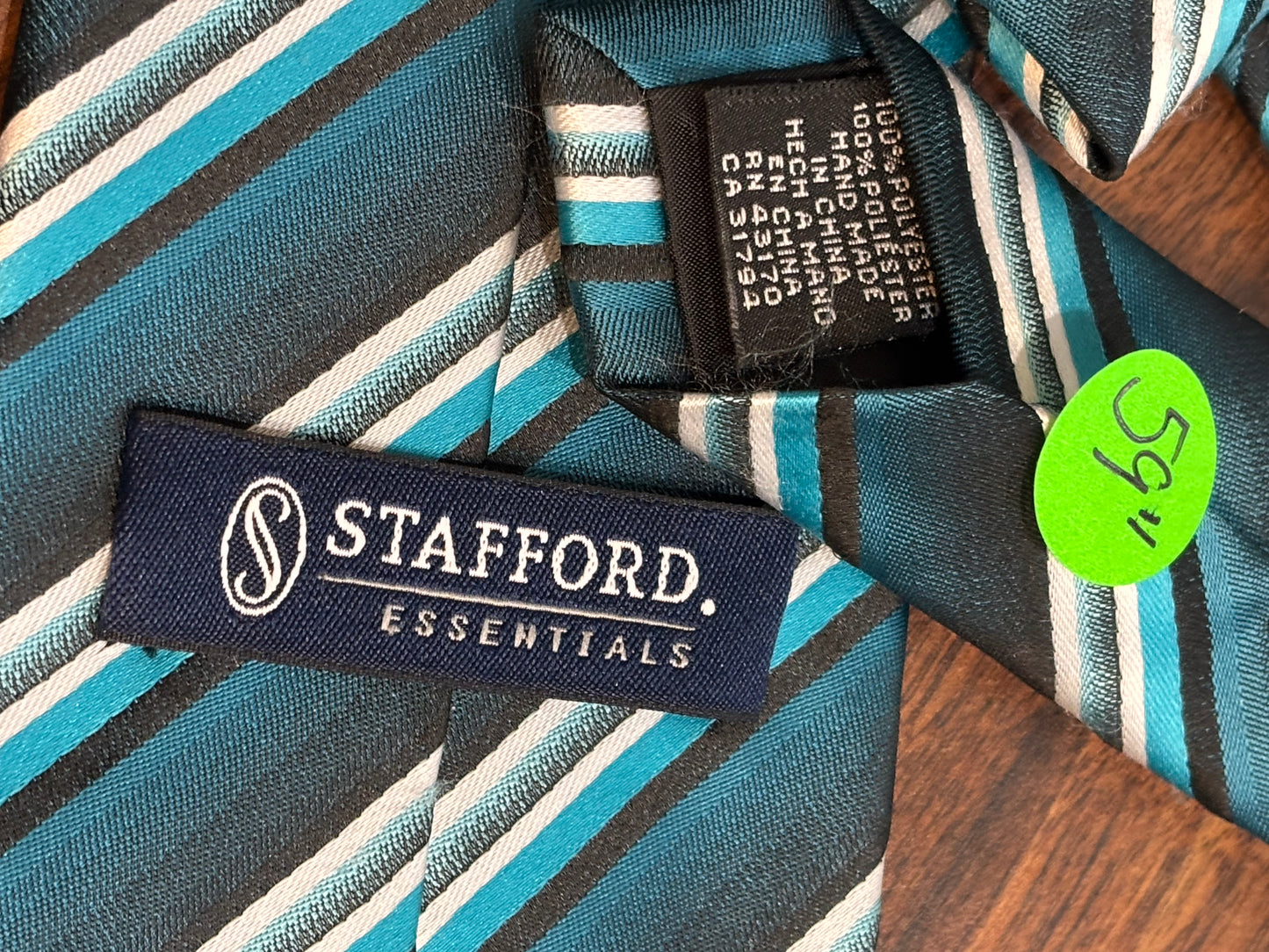 Stafford Essentials Turquoise Striped Tie 100% Polyester 59”