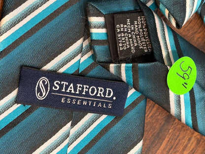 Stafford Essentials Turquoise Striped Tie 100% Polyester 59”