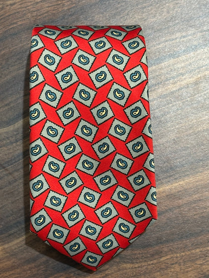 Frankels Des Moines Red Tie w/ Geometric Design 55” 100% Silk