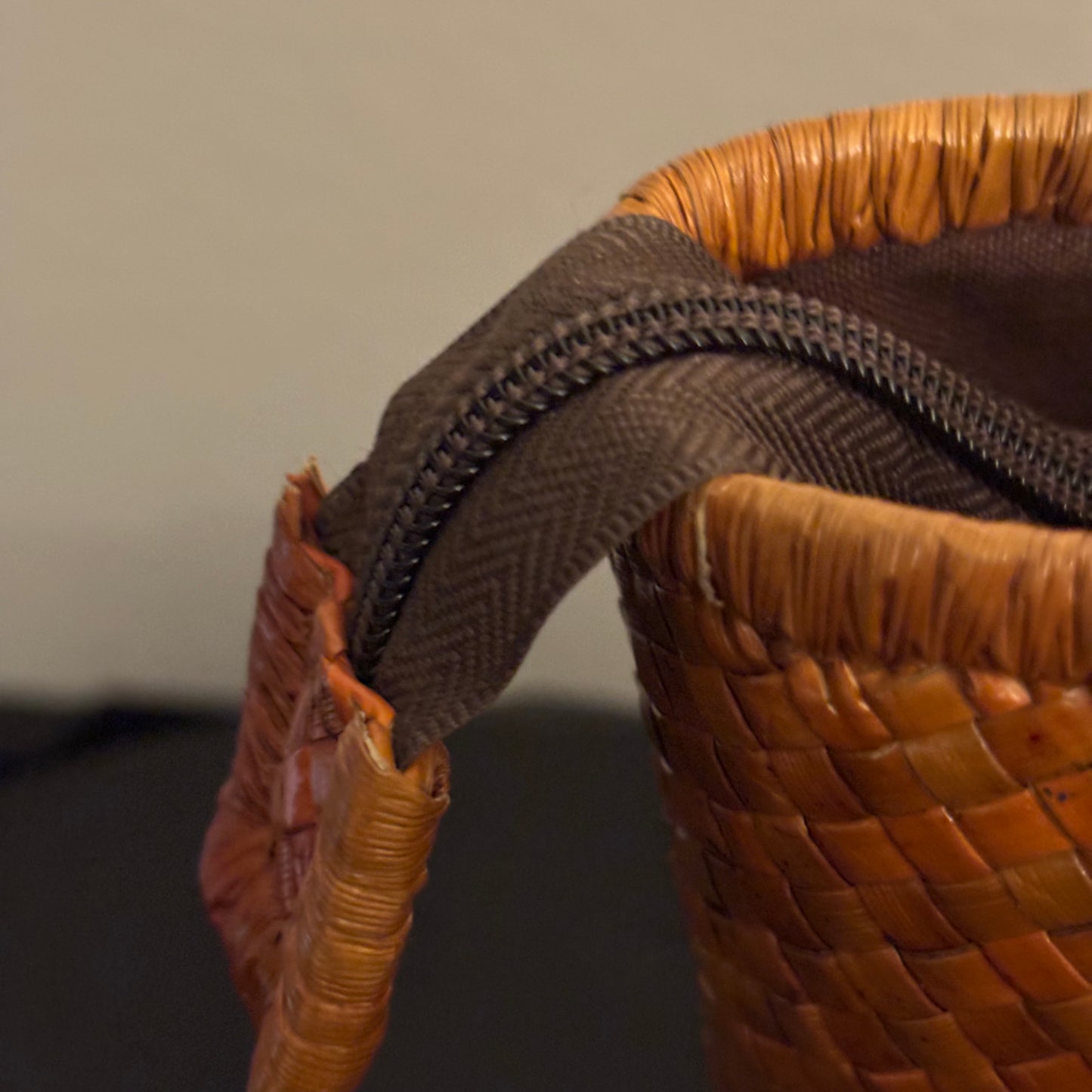 Rattan Woven Tote with Wood Handle NWT 10H x15W