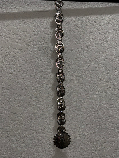 Women’s Silver Metal Belt with Floral Design, 33 inches Length