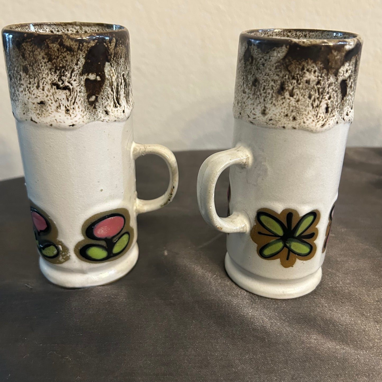 2-12oz Handcrafted Mugs w/ floral Design vintage