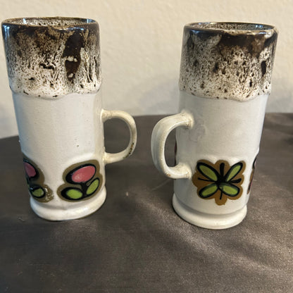 2-12oz Handcrafted Mugs w/ floral Design vintage