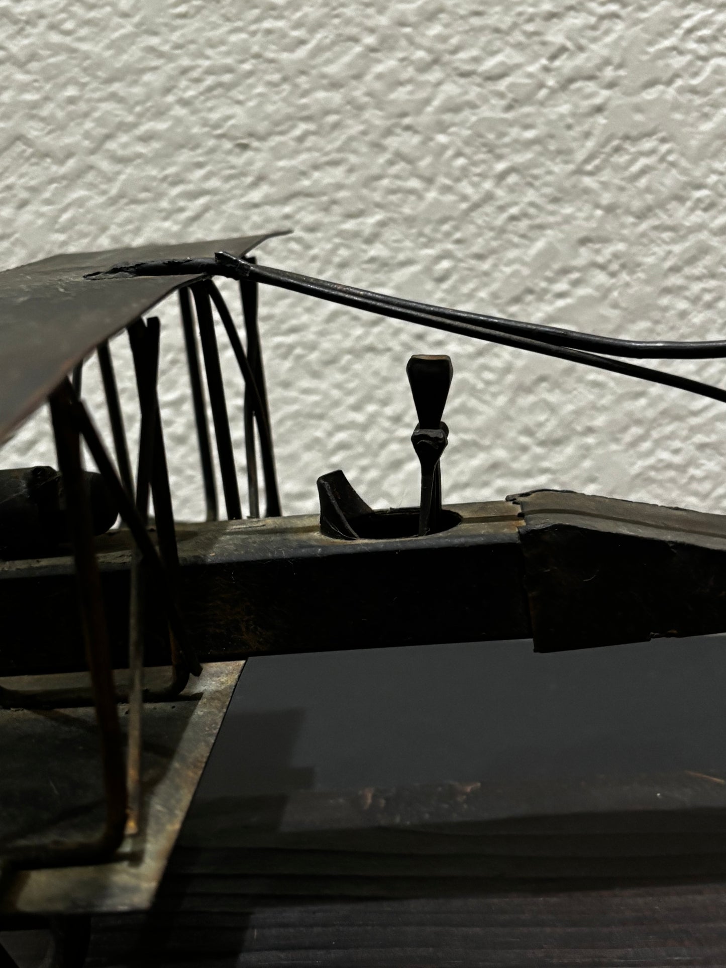 Metal Retro Propeller Plane Replica on Wood Base