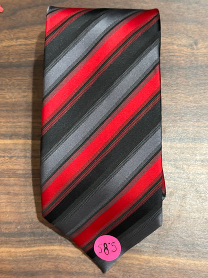 Red Gray Black Striped Tie 100% Polyester 58.5”