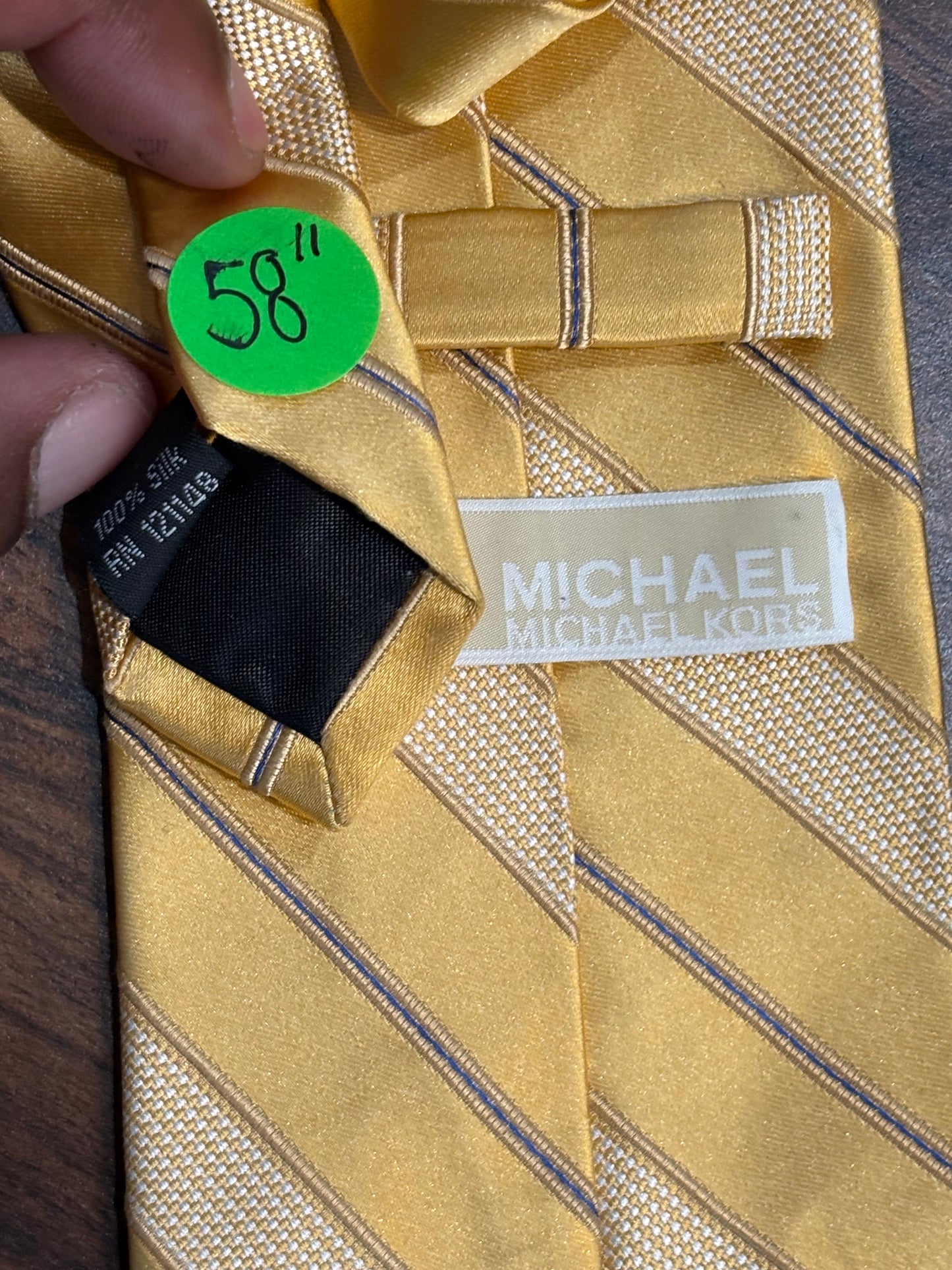 Michael Kors Yellow Striped Tie 58” 100% Silk