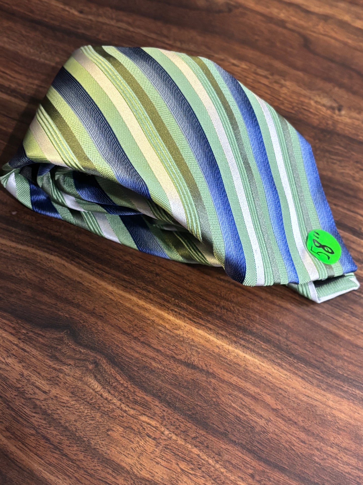 Croft&Barrow Green & Blue Striped Tie 92% Silk 8% Cotton 58”