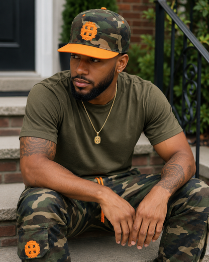Camo and Orange Adjustable Hat