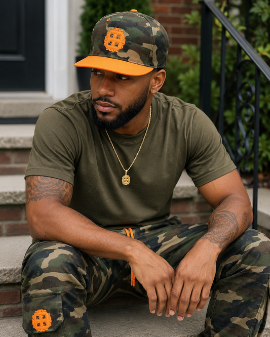 Camo and Orange Adjustable Hat